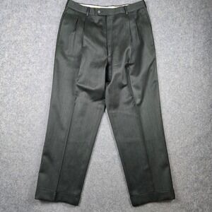Corneliani Wool Dress Pants Mens 36 (Fits 33x29) Dark Green Pleated Front Italy